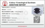 Gemstone report for natural purple sapphire with details on weight and measurements