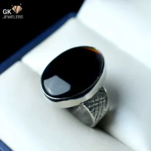 Black Yemeni Aqeeq Silver Ring 12.25GM