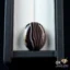 Brown and white striped agate gemstone in a black display box