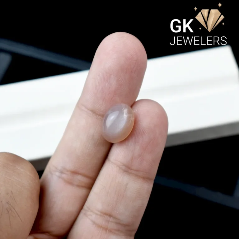 Natural moonstone held between fingers