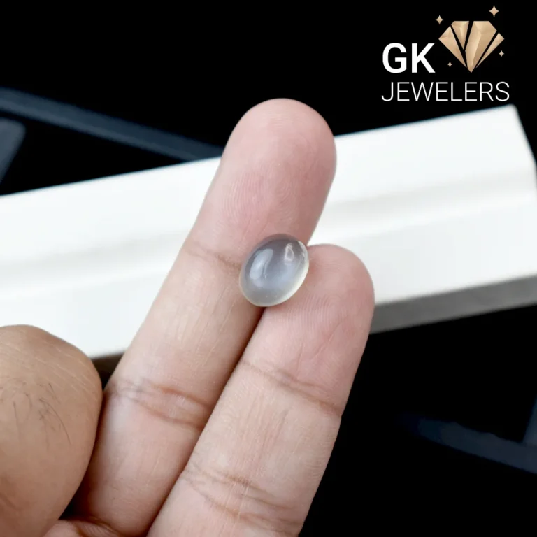 Natural moonstone held between fingers