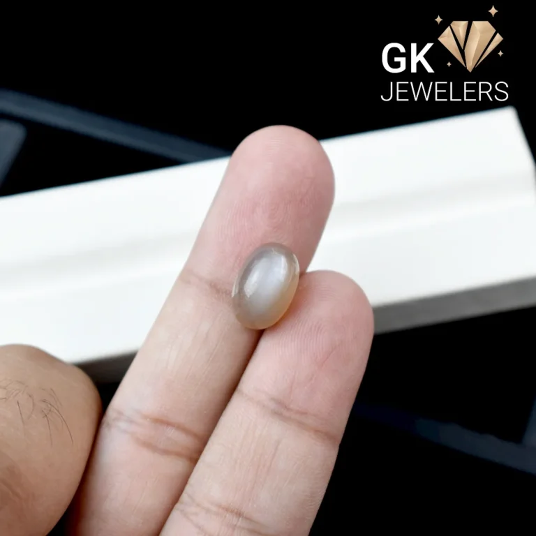 Natural moonstone held between fingers