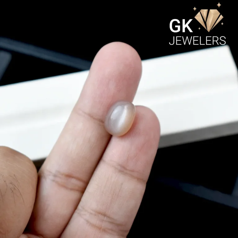 Natural moonstone held between fingers