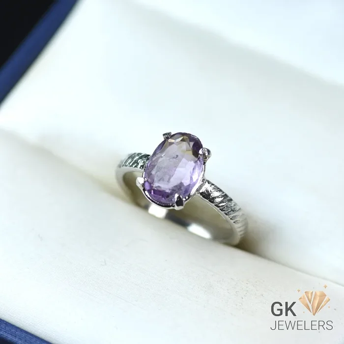 NATURAL AMETHYST 925 PURE SILVER RING-SIZE 15 - Image 1