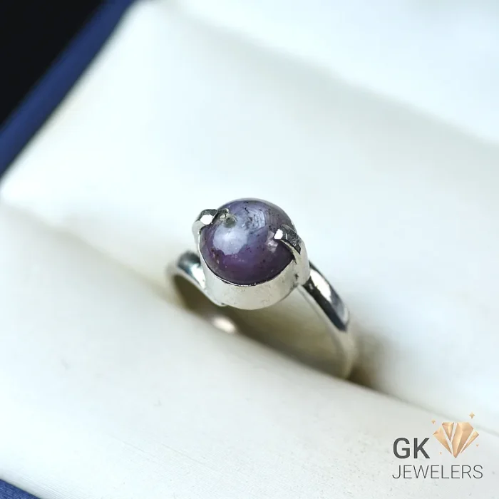 NATURAL STAR SAPPHIRE-NEELAM 925 PURE SILVER RING-SIZE 16 - Image 1