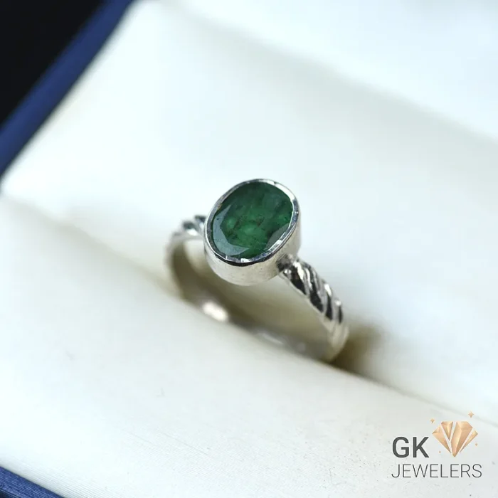 NATURAL EMERALD-ZAMARUD 925 PURE SILVER RING-SIZE 16 - Image 1