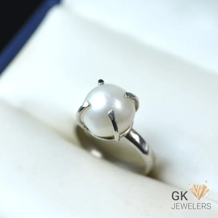 NATURAL PEARL-MOTI 925 PURE SILVER RING-SIZE 16 - Image 1