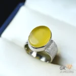 NATURAL YELLOW YEMENI AGATE-AQEEQ 925 PURE SILVER RING-SIZE 19