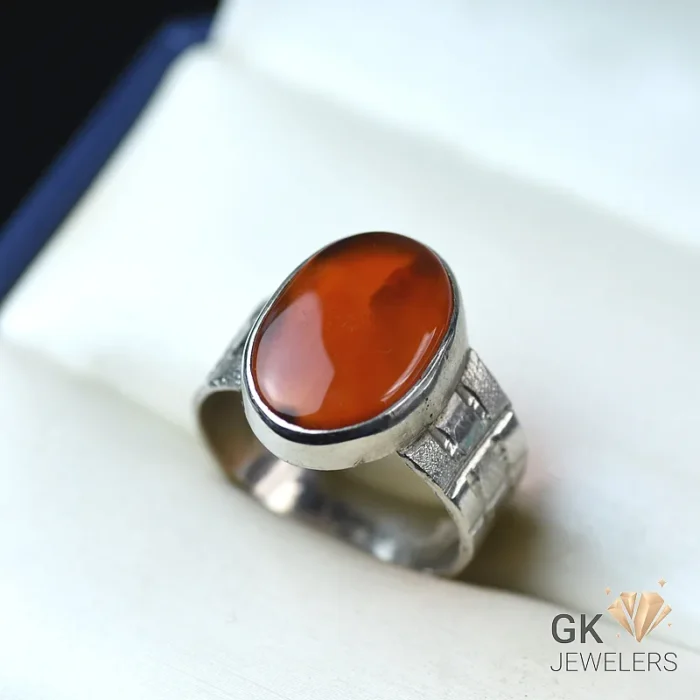 NATURAL YEMENI AGATE-AQEEQ 925 PURE SILVER RING-SIZE 22 - Image 1