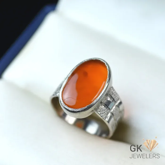 NATURAL YEMENI AGATE-AQEEQ 925 PURE SILVER RING-SIZE 19 - Image 1
