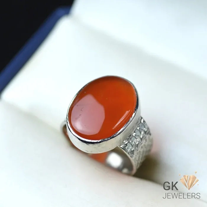NATURAL YEMENI AGATE-AQEEQ 925 PURE SILVER RING-SIZE 17 - Image 1