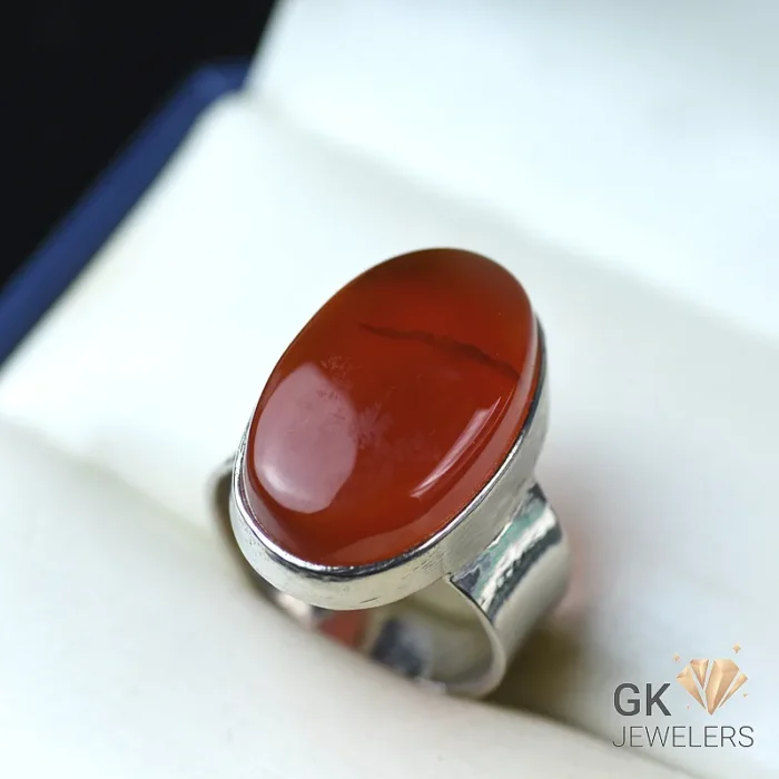 NATURAL YEMENI AGATE-AQEEQ 925 PURE SILVER RING-SIZE 19 - Image 1