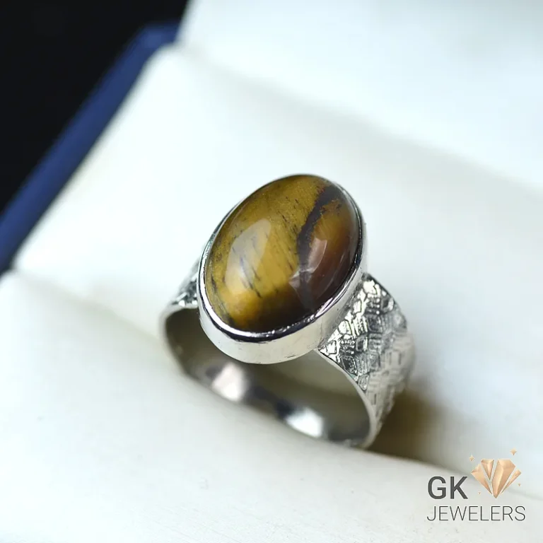 Tiger eye gemstone ring in silver setting