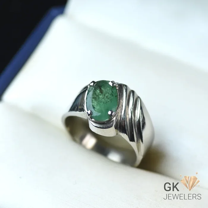 NATURAL EMERALD-ZAMARUD 925 PURE SILVER RING-SIZE 19 - Image 1