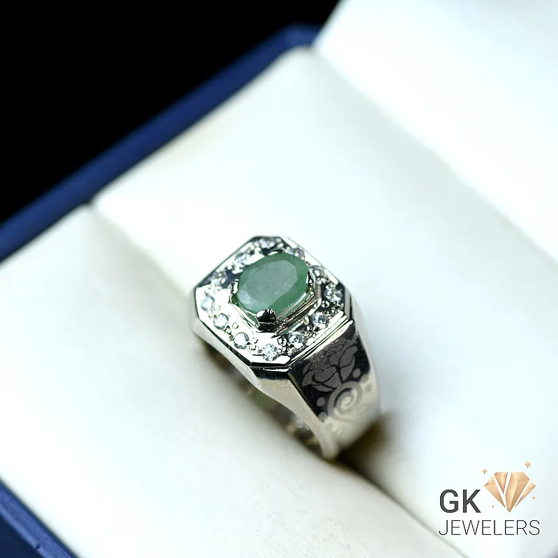 ss-3 NATURAL EMERALD (ZAMARUD) 925 PURE SILVER RING-SIZE 20 - Image 1