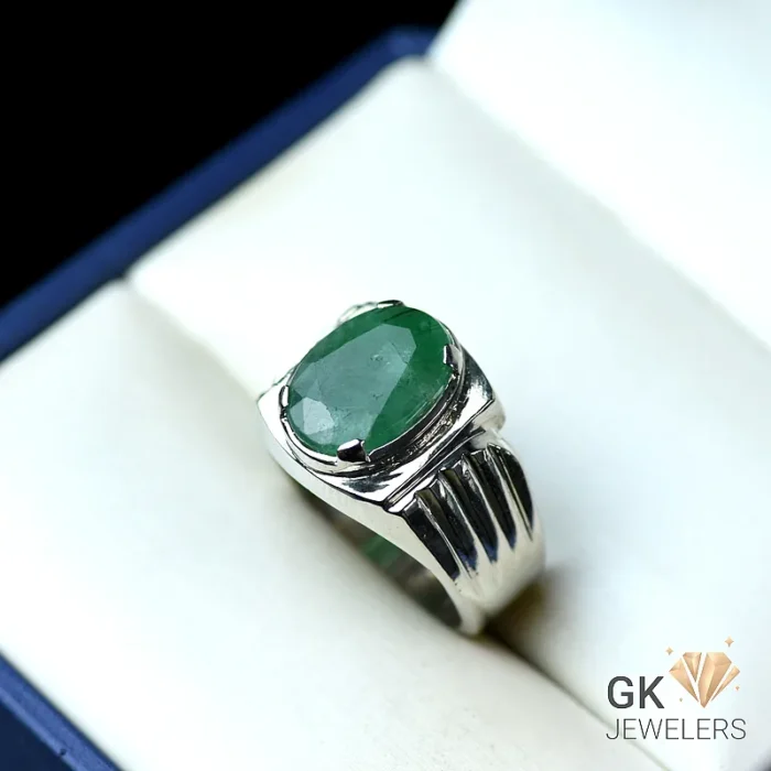 NATURAL EMERALD (ZAMARUD) 925 PURE SILVER RING-SIZE 22 - Image 1