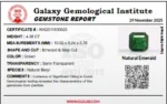Certified Natural Emerald gemstone report from Galaxy Gemological Institute