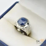 Silver ring featuring a 10+ carat blue sapphire gemstone from Sri Lanka, set in a handmade silver band