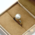 Round white pearl set in 925 silver ring, handmade African jewelry, size 10, 4.05g