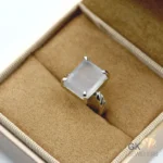 Emerald-cut white quartz gemstone set in 925 silver ring with handmade setting, semi-transparent clarity, and Iranian origin