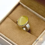 Yellow oval Agate gemstone set in handmade sterling silver ring with diamond details, weighing 5.29g
