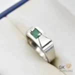 Silver ring with emerald-cut green emerald gemstone, handmade setting, semi-transparent stone from Swat, Pakistan