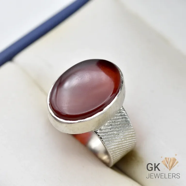 Dark brown oval agate gemstone set in handmade silver ring, Yemen origin, translucent quality, size 21