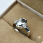 Oval pyrite gemstone set in handmade silver ring with gray metallic luster, Russia origin