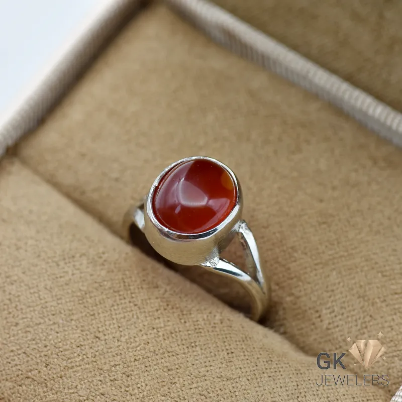 Red Agate gemstone set in sterling silver ring with handmade setting, size 9, from Iran