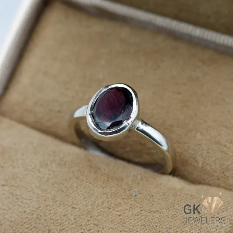 Purple garnet gemstone set in handmade sterling silver ring, size 15, originating from Africa