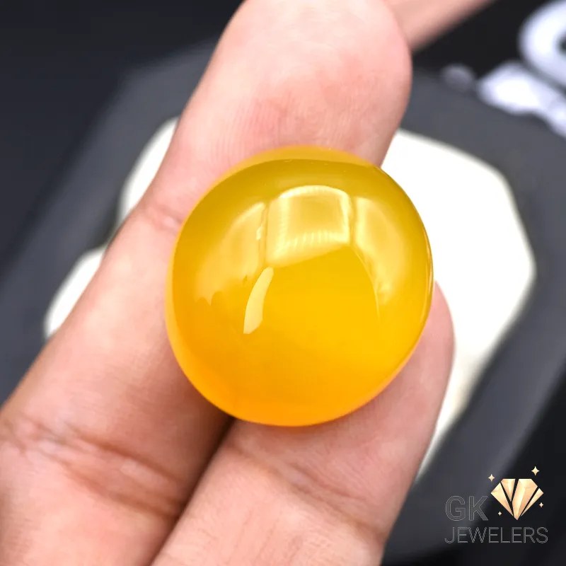 natural aqeeq 59.89ct yellow round stone, GK Jewelers Pakistan authentic gemstone photo