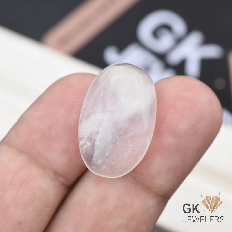 natural quartz 19.50ct white oval stone, GK Jewelers Pakistan authentic gemstone photo
