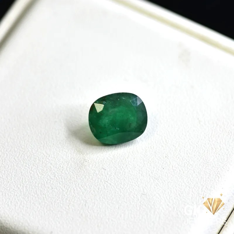 natural emerald 3.49ct green cushion stone, GK Jewelers Pakistan authentic gemstone photo