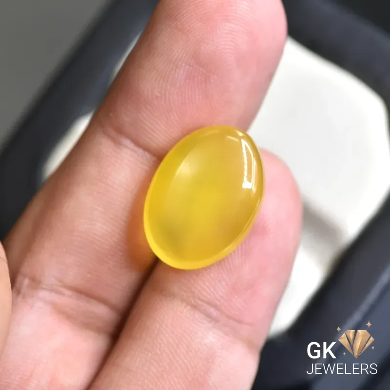 natural agate 12.93ct yellow oval stone, GK Jewelers Pakistan authentic gemstone photo