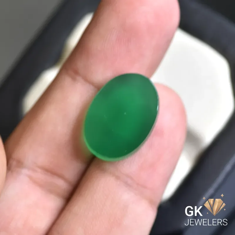 natural agate 11.21ct green oval stone, GK Jewelers Pakistan authentic gemstone photo