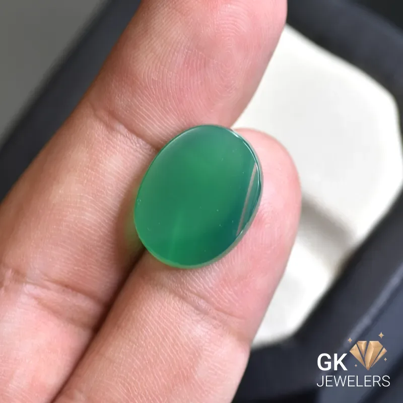 natural agate 9.31ct green oval stone, GK Jewelers Pakistan authentic gemstone photo