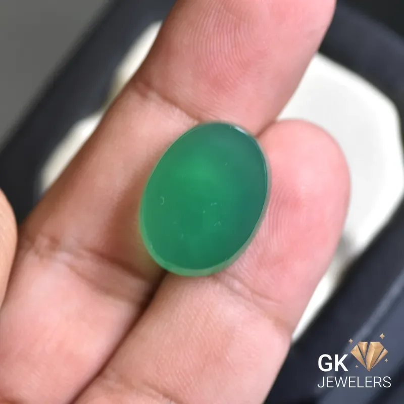 natural agate 12.78ct green oval stone, GK Jewelers Pakistan authentic gemstone photo