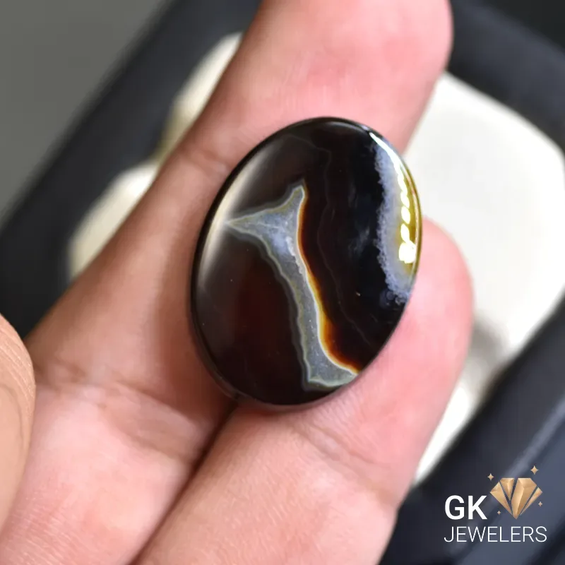 natural agate 25.30ct black oval stone GK Jewelers Pakistan authentic gemstone photo