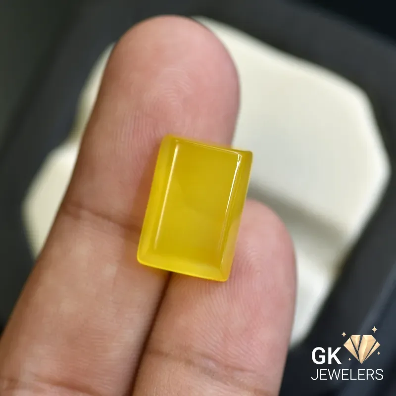 natural agate 11.44ct yellow rectangular stone, GK Jewelers Pakistan authentic gemstone photo