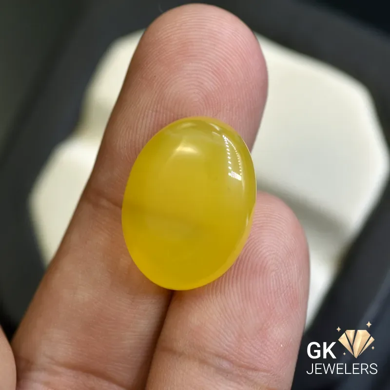natural agate 18.35ct yellow oval stone, GK Jewelers Pakistan authentic gemstone photo