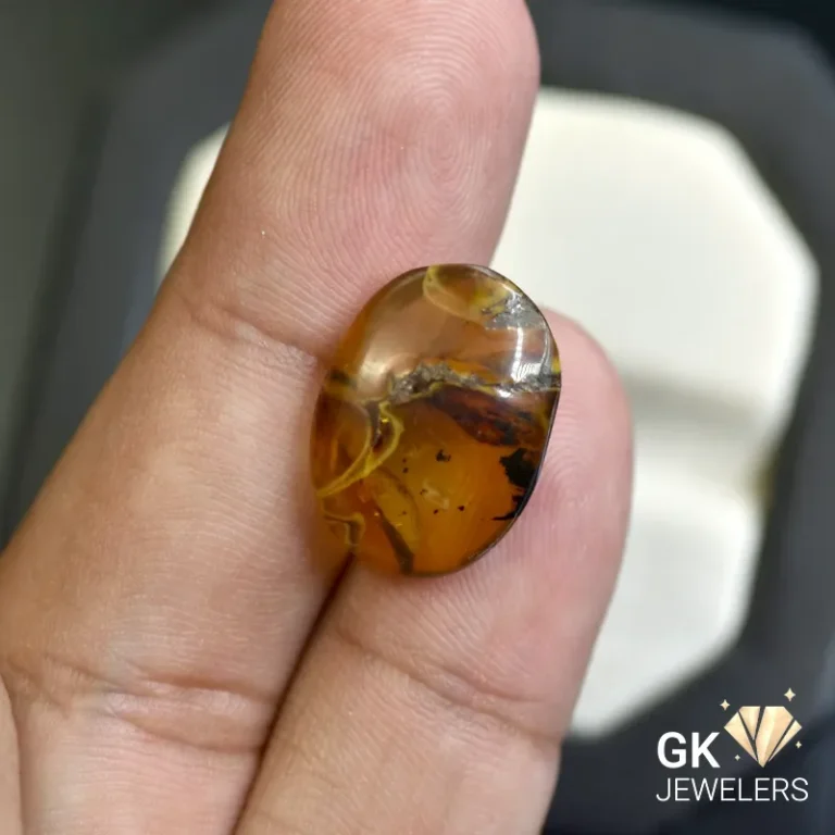 natural amber 4.58ct yellow cabochon stone, GK Jewelers Pakistan authentic gemstone photo