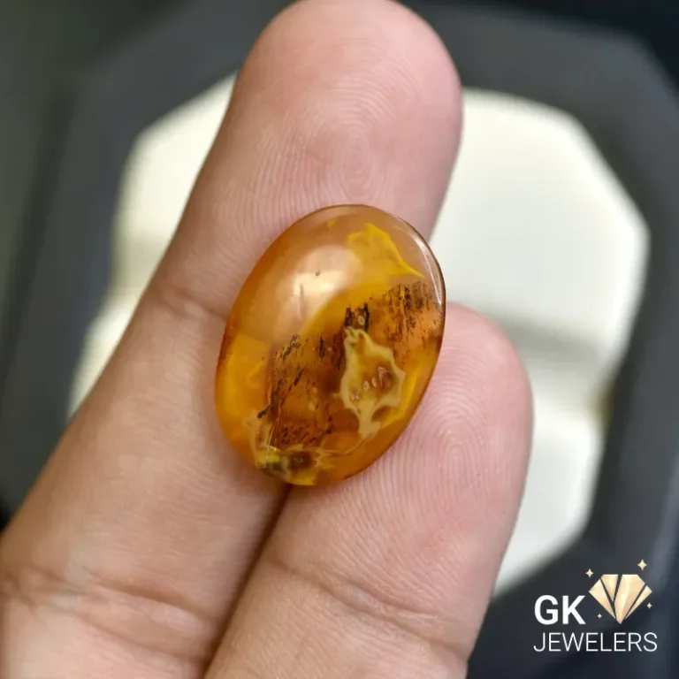 natural amber 3.71ct yellow cabochon stone, GK Jewelers Pakistan authentic gemstone photo
