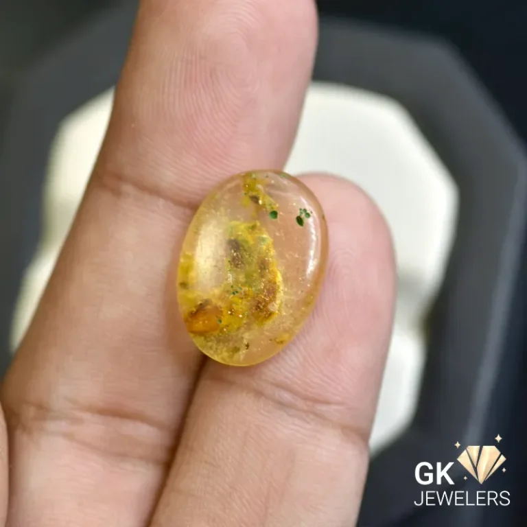natural amber 2.75ct yellow cabochon stone GK Jewelers Pakistan authentic gemstone photo