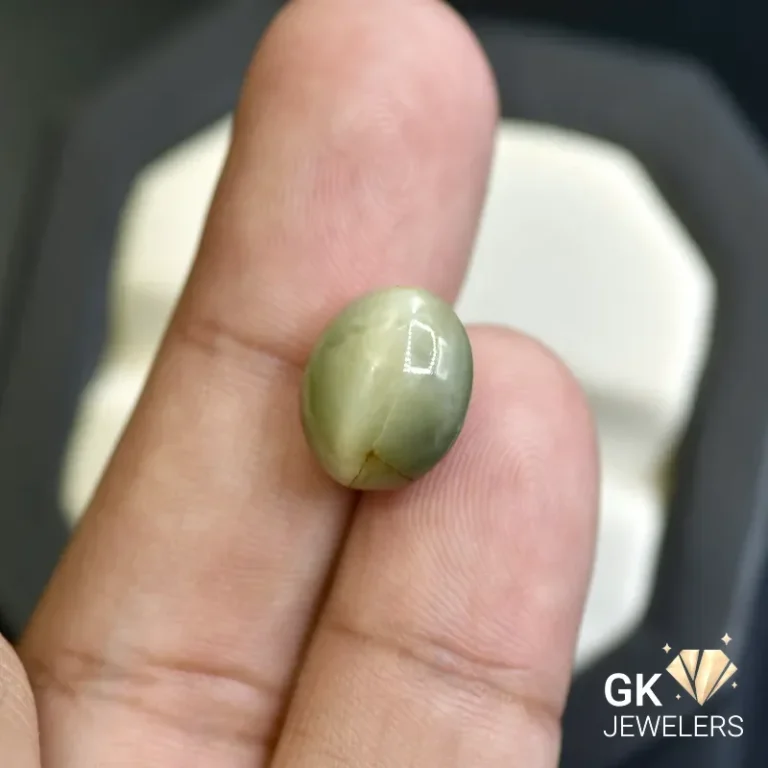 natural cat eye 9.13ct green cabochon stone, GK Jewelers Pakistan authentic gemstone photo