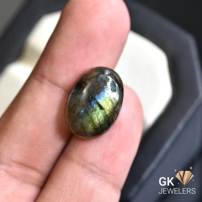 natural labradorite 13.52ct rainbow oval stone, GK Jewelers Pakistan authentic gemstone photo