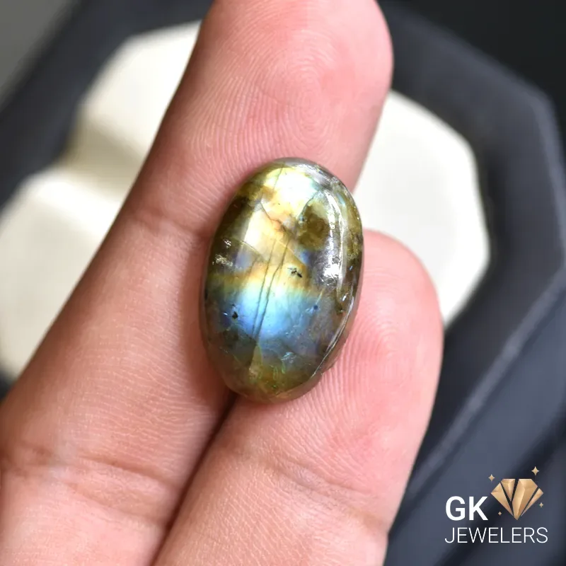 natural labradorite 13.86ct rainbow oval stone, GK Jewelers Pakistan authentic gemstone photo