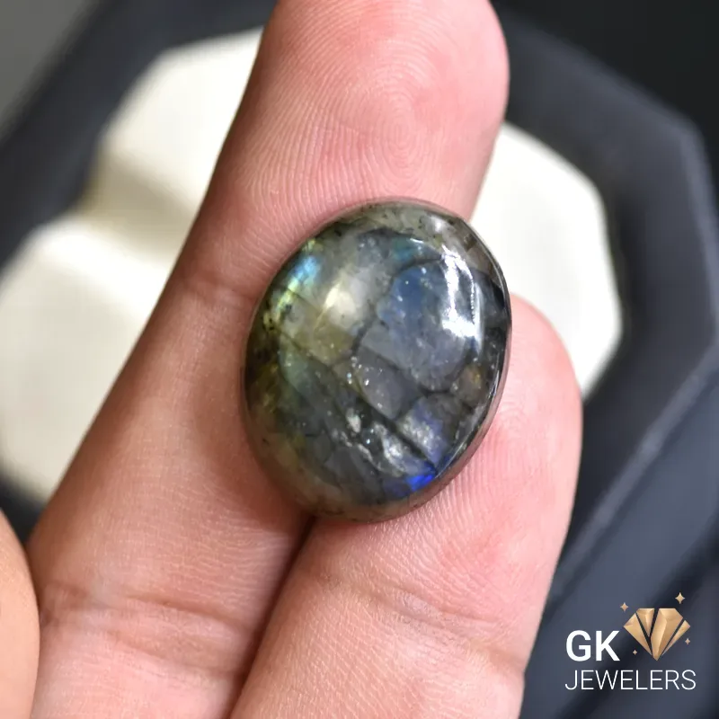 natural labradorite 25.61ct rainbow oval stone - GK Jewelers Pakistan authentic gemstone photo