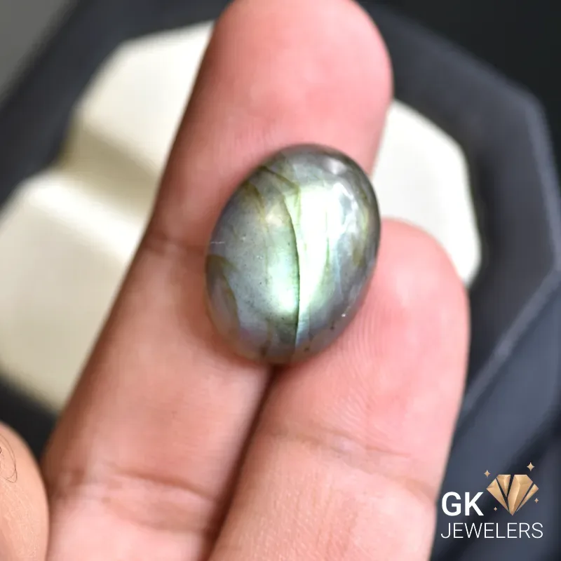natural labradorite 17.31ct rainbow oval stone, GK Jewelers Pakistan authentic gemstone photo