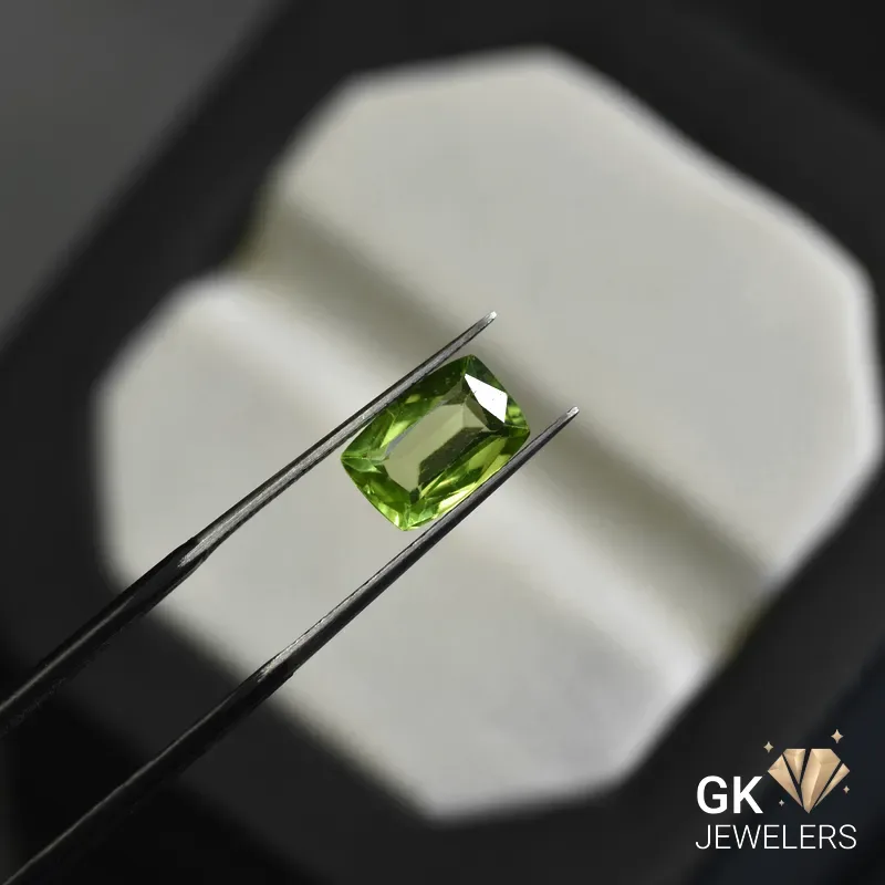 natural peridot 2.27ct green cushion stone, GK Jewelers Pakistan authentic gemstone photo