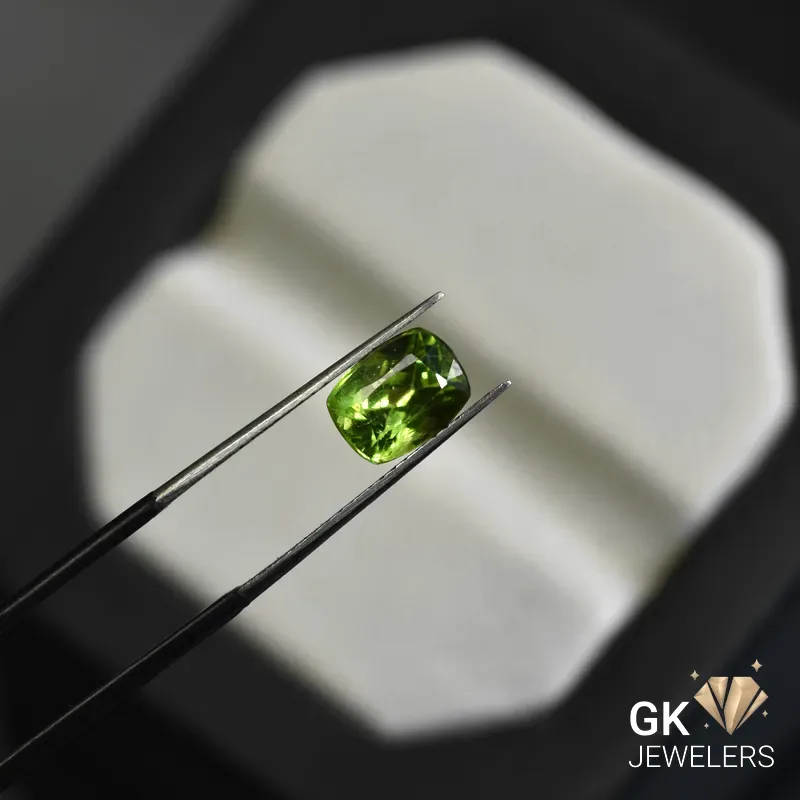 natural peridot 2.38ct green cushion stone, GK Jewelers Pakistan authentic gemstone photo